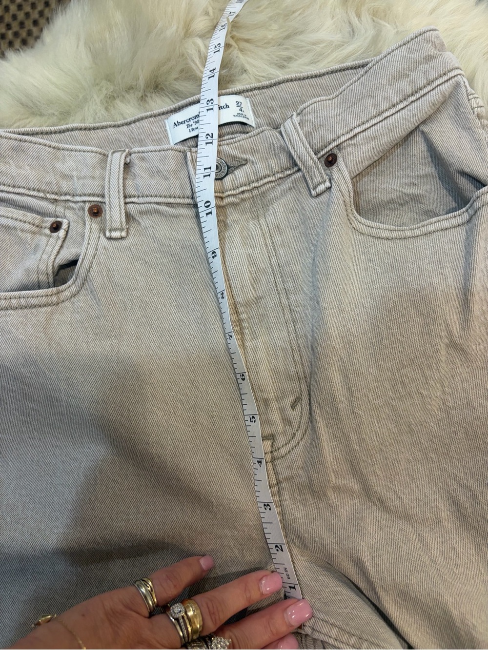 Abercrombie & Fitch Curve Love 90s Straight Ultra High-Rise Jeans Beige 27 - Picture 8 of 9